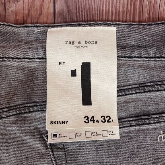 NWT Rag & Bone Mens Size 34X32 Fit 1 Skinny Aero Stretch Jeans Greysail $225 - Picture 11 of 15